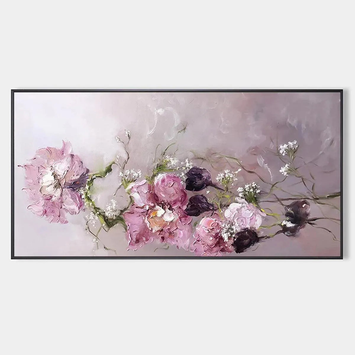 Floral Painting, Panoramic Wall Art, Romantic Decor