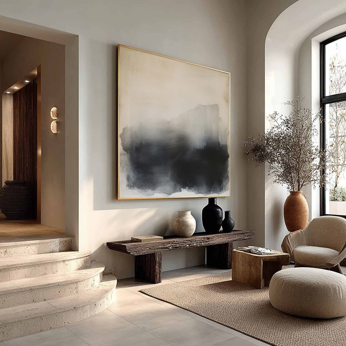 DUSK SHADOWS: Abstract Minimalist Neutral Tone Oil Painting