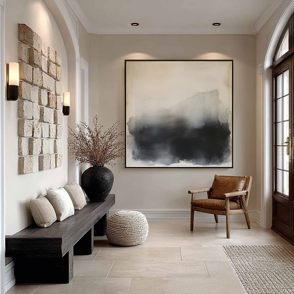 DUSK SHADOWS Abstract Minimalist Neutral Tone Oil Painting