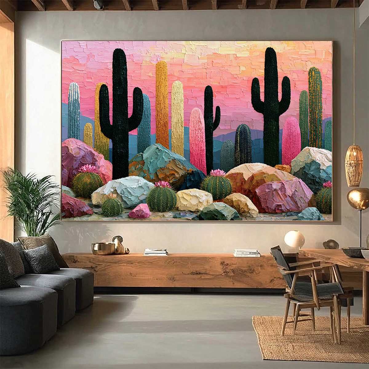 Desert Dreamscape | Textured Impasto Cactus Landscape Painting