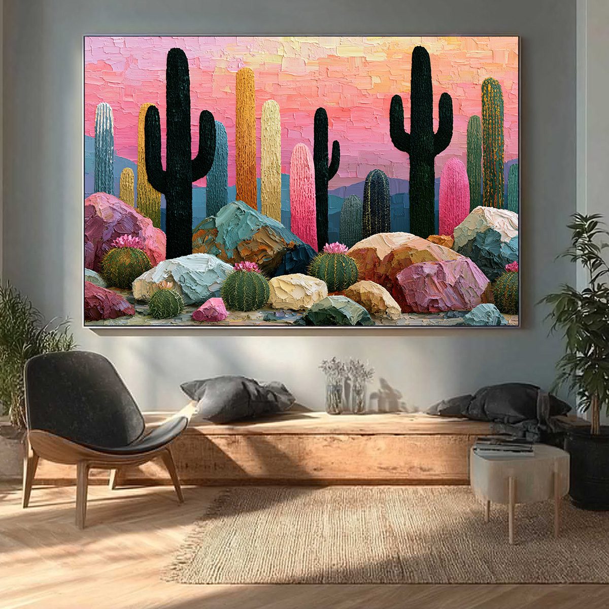 Desert Dreamscape | Textured Impasto Cactus Landscape Painting