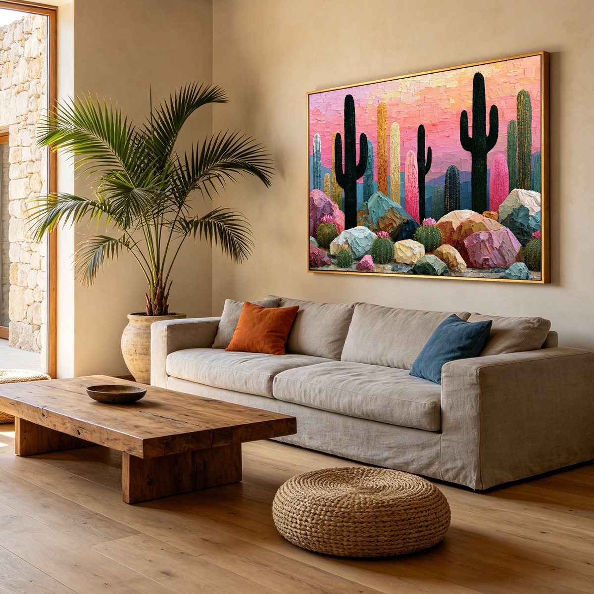 Desert Dreamscape | Textured Impasto Cactus Landscape Painting
