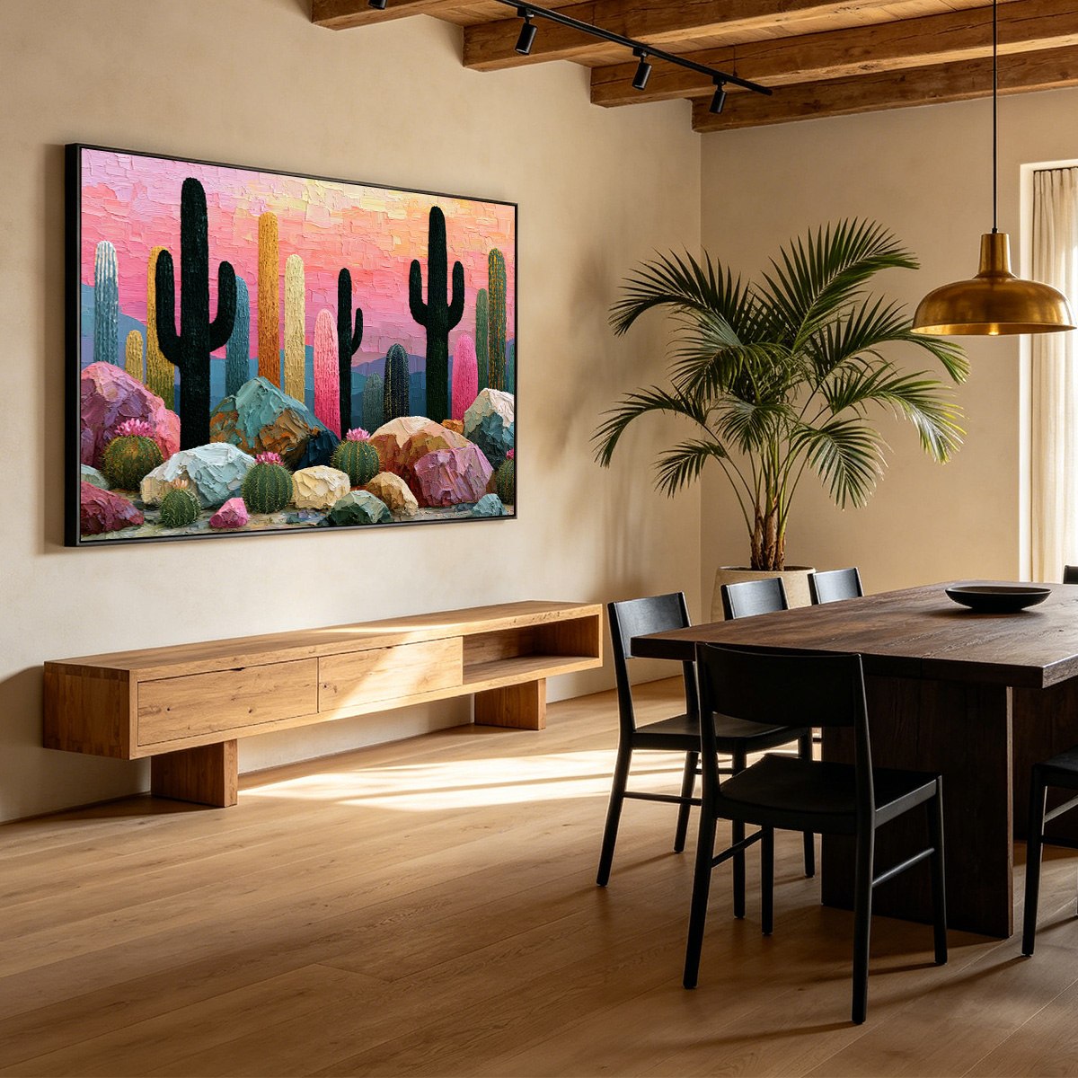 Desert Dreamscape | Textured Impasto Cactus Landscape Painting