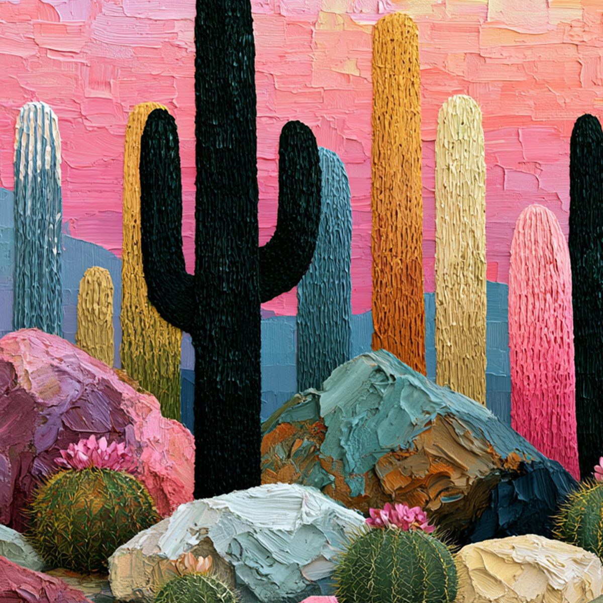 Desert Dreamscape | Textured Impasto Cactus Landscape Painting