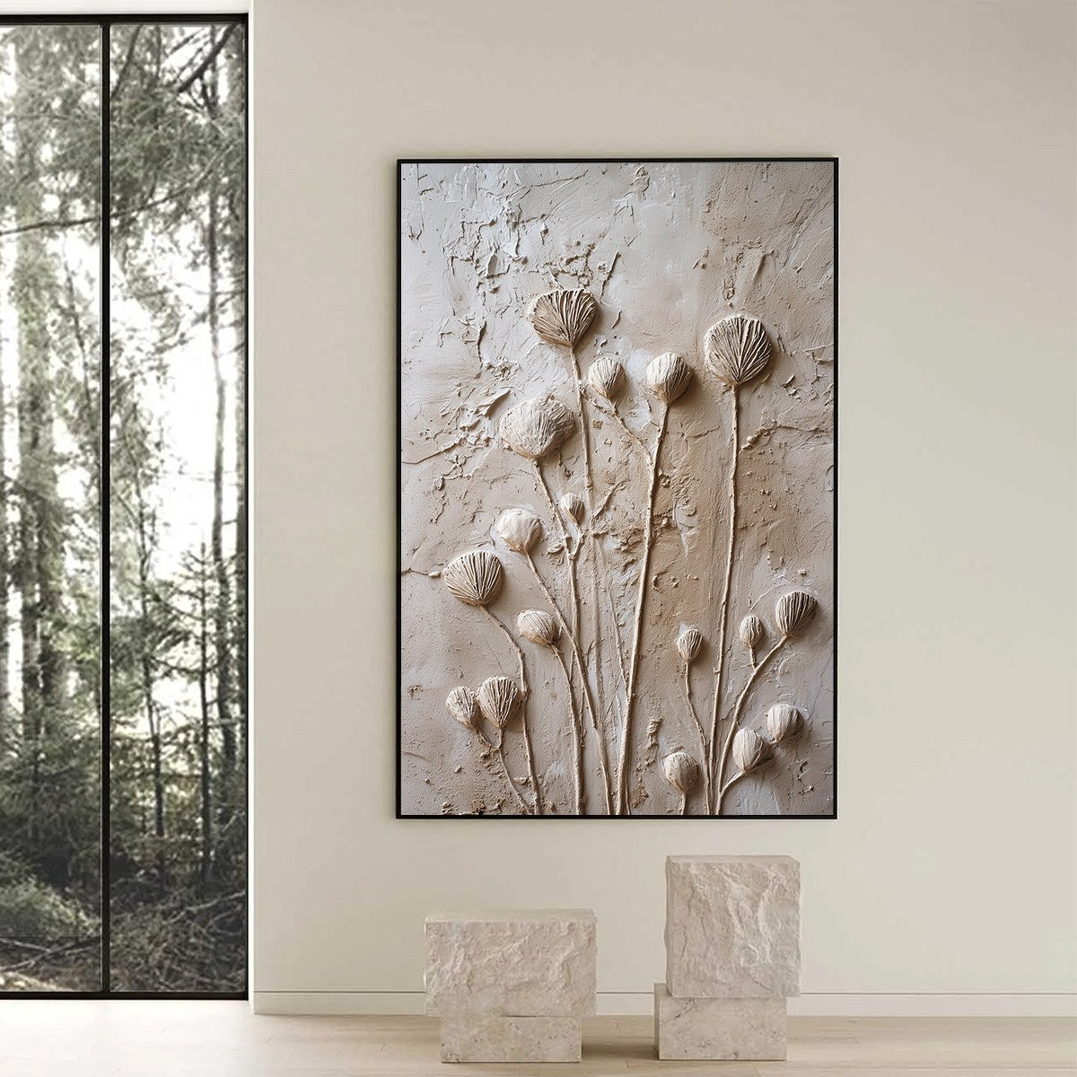 EARTHEN BLOOMS: Textured Wabi-Sabi Floral Impasto Painting