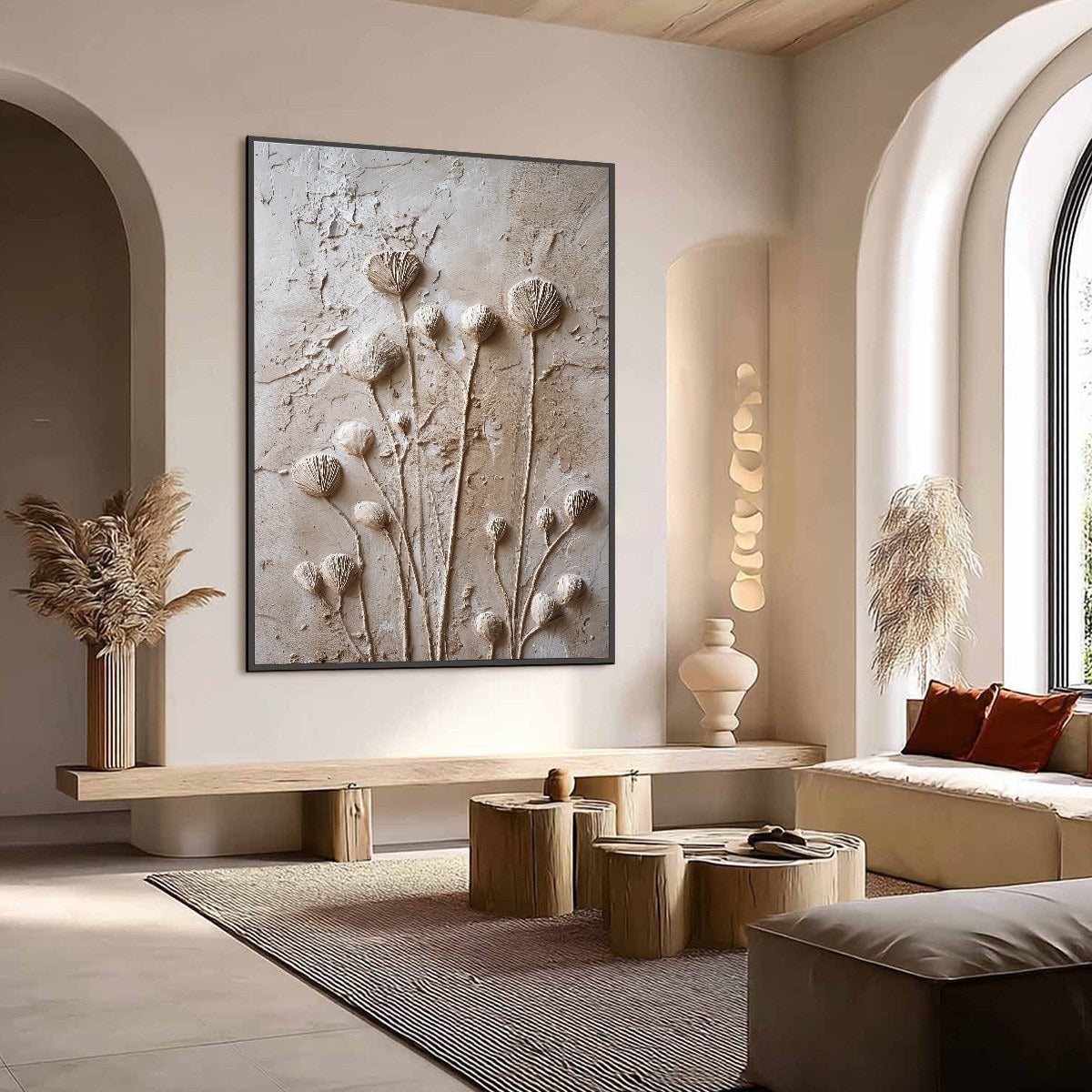 EARTHEN BLOOMS: Textured Wabi-Sabi Floral Impasto Painting