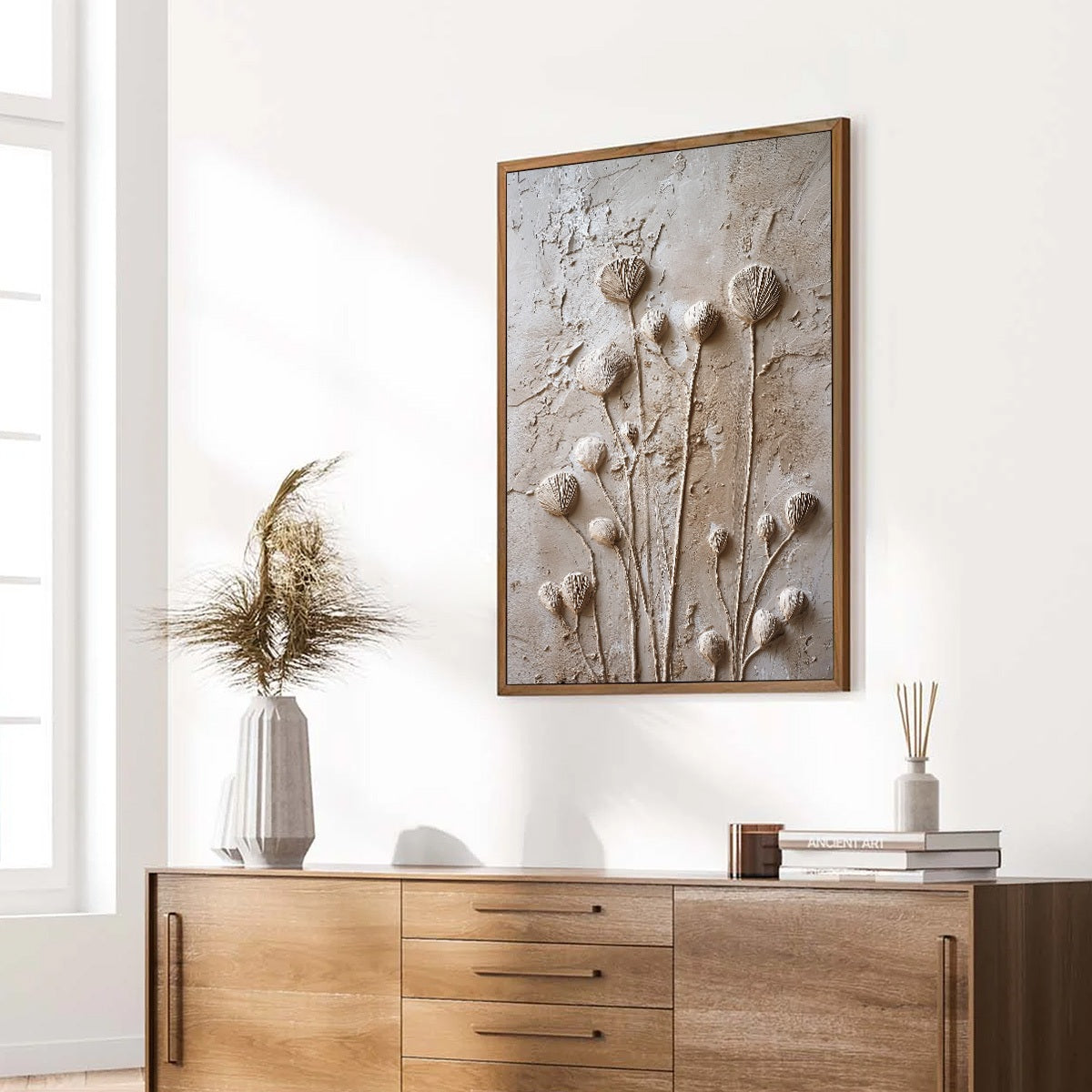 EARTHEN BLOOMS: Textured Wabi-Sabi Floral Impasto Painting