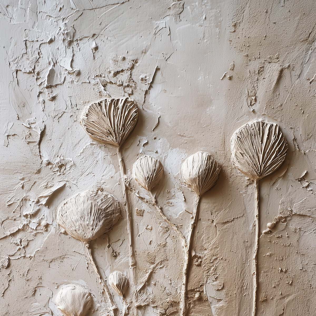 EARTHEN BLOOMS: Textured Wabi-Sabi Floral Impasto Painting