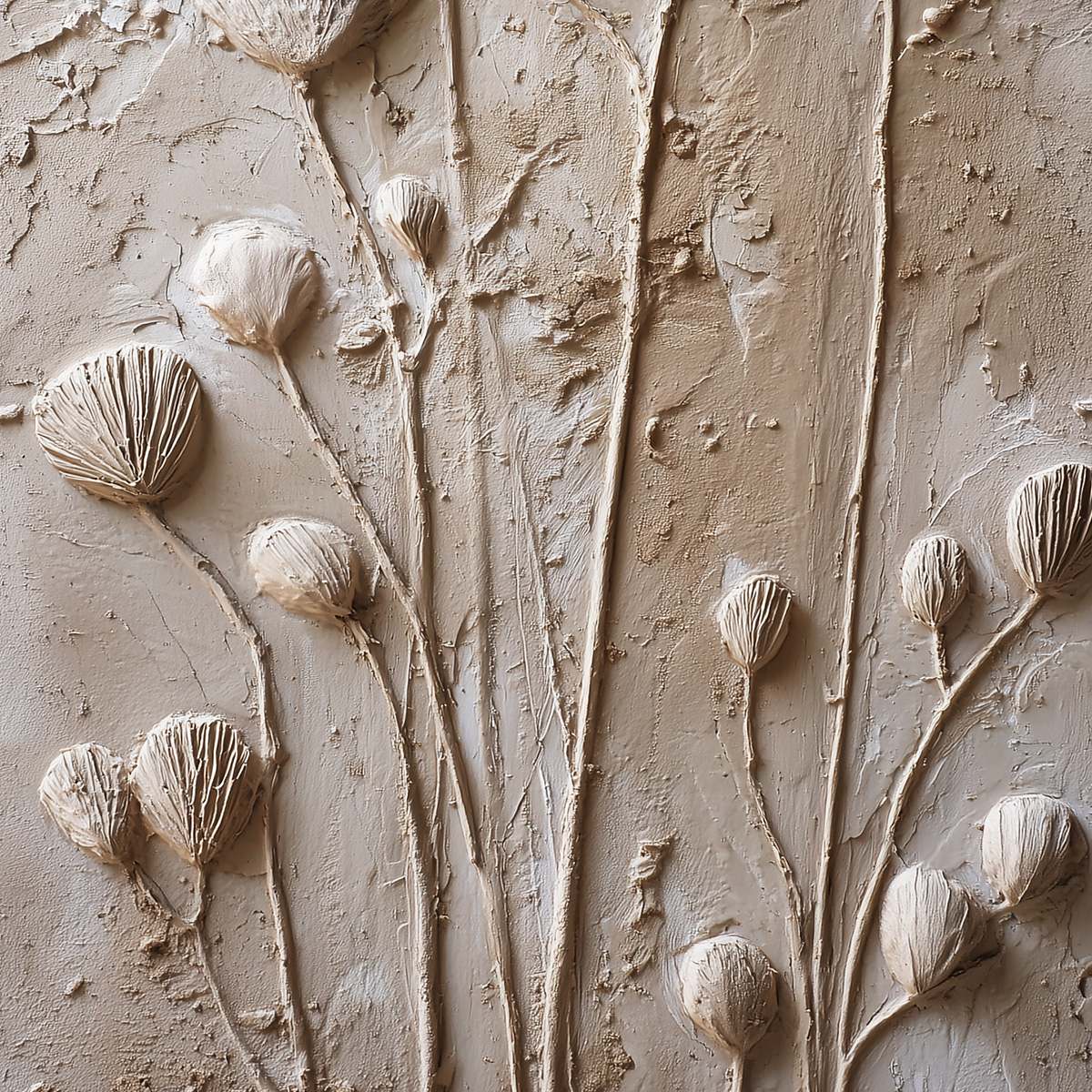 EARTHEN BLOOMS: Textured Wabi-Sabi Floral Impasto Painting