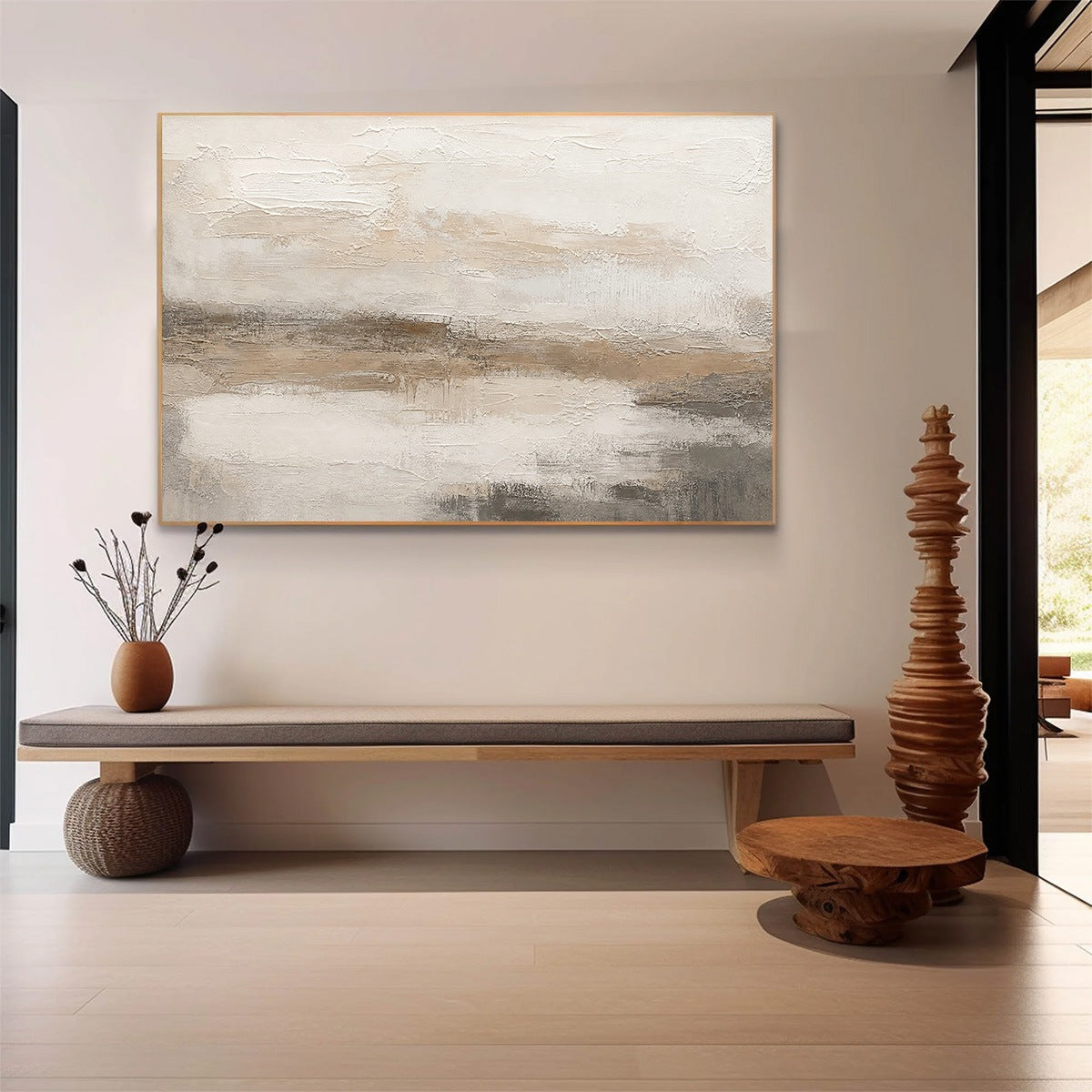 EARTHEN CALM: Textured Wabi Sabi Abstract Landscape Painting