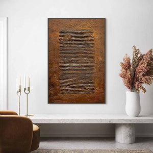 Earthen Codex: Handmade textured brown Wabi Sabi abstract oil painting.