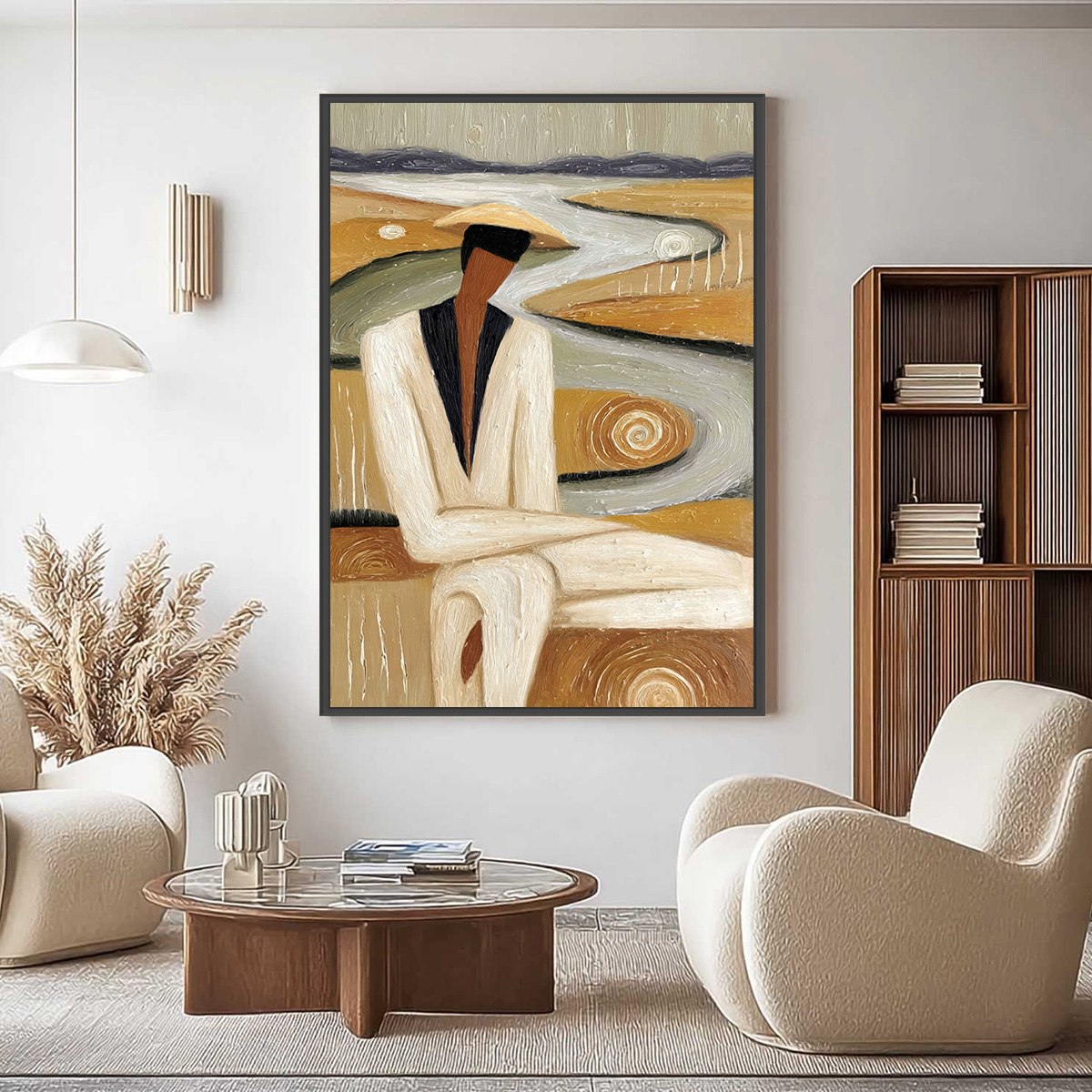 EARTHEN CONTEMPLATION: Textured Figurative Art of a Man in a Serene Landscape