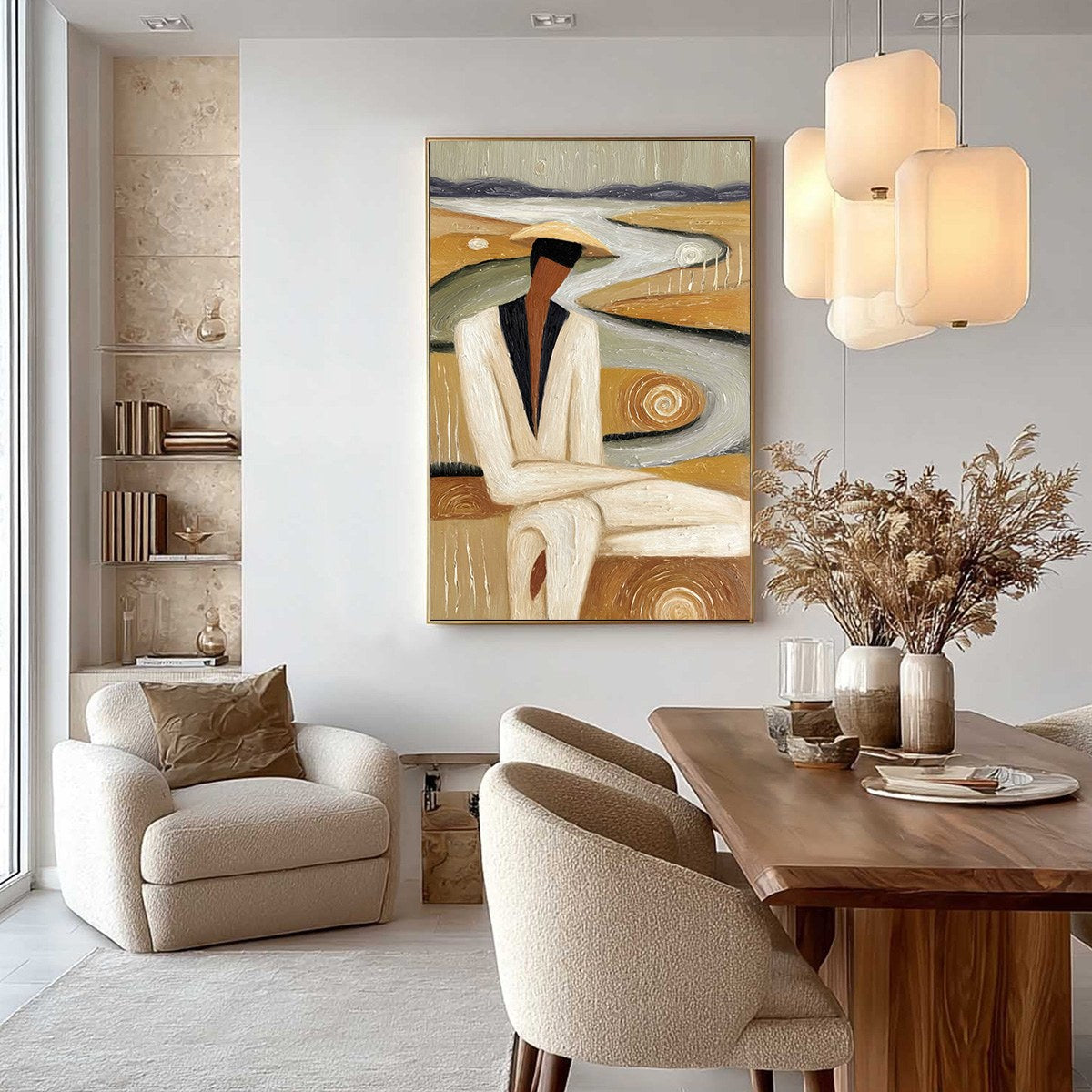 EARTHEN CONTEMPLATION: Textured Figurative Art of a Man in a Serene Landscape