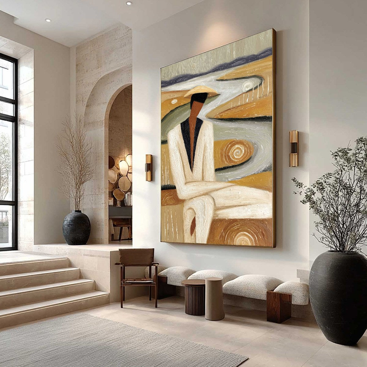 EARTHEN CONTEMPLATION: Textured Figurative Art of a Man in a Serene Landscape