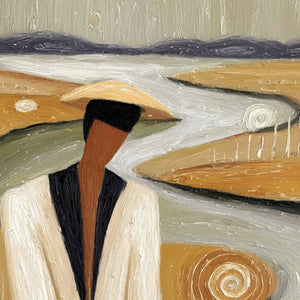 EARTHEN CONTEMPLATION: Textured Figurative Art of a Man in a Serene Landscape