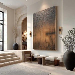 EARTHEN ECHO: Textured Wabi Sabi abstract oil painting, handmade modern wall art.