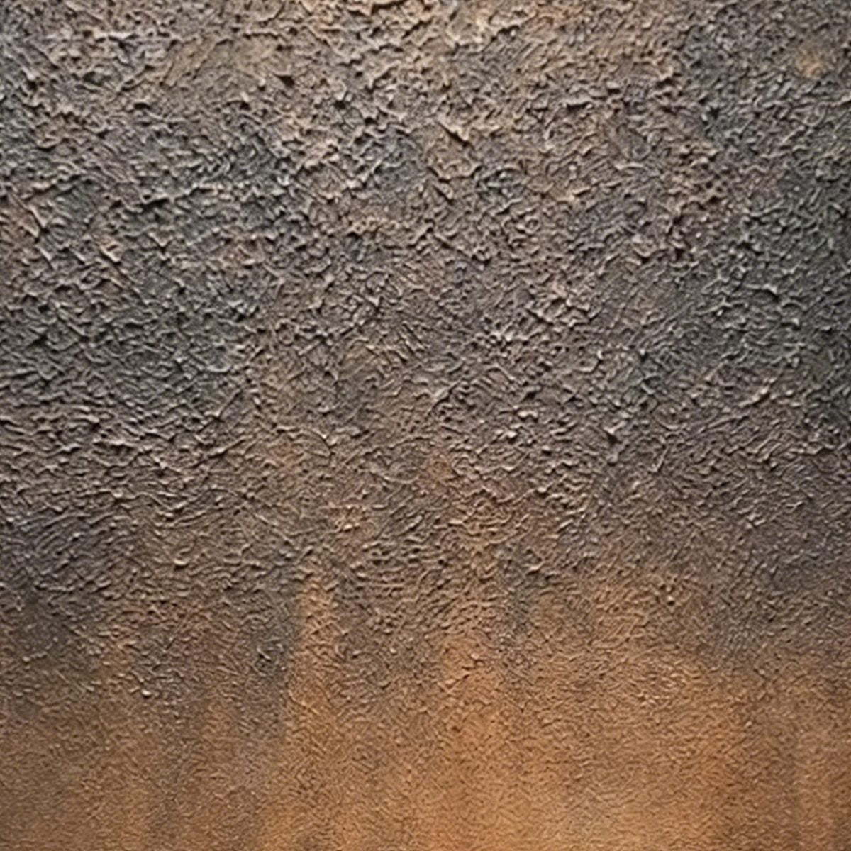 Close-up of 'Earthen Echo' original painting: thick impasto texture in earthy grey and brown, Wabi Sabi abstract wall art.