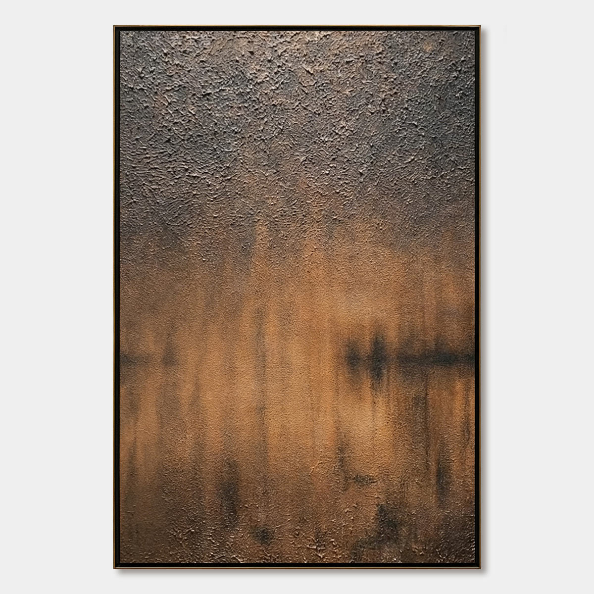 Earthen Echo: original abstract painting, textured Wabi Sabi art with impasto, bronze & earth tones.