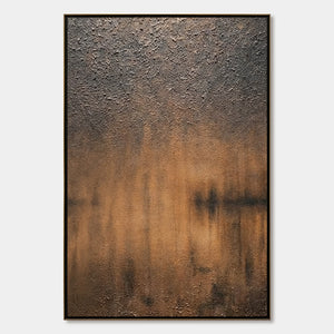 Earthen Echo: original abstract painting, textured Wabi Sabi art with impasto, bronze & earth tones.