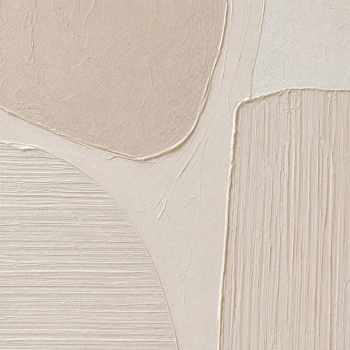 Textured Wabi-Sabi abstract painting in beige tones with layered plaster-like ridges