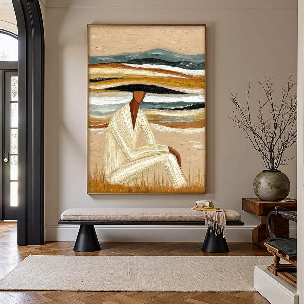 EARTHEN REPOSE: Textured Abstract Figurative Painting for Modern Decor