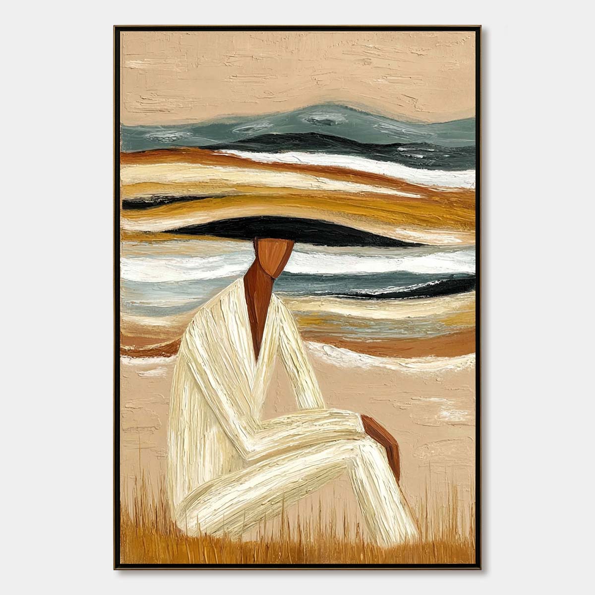 EARTHEN REPOSE: Textured Abstract Figurative Painting for Modern Decor