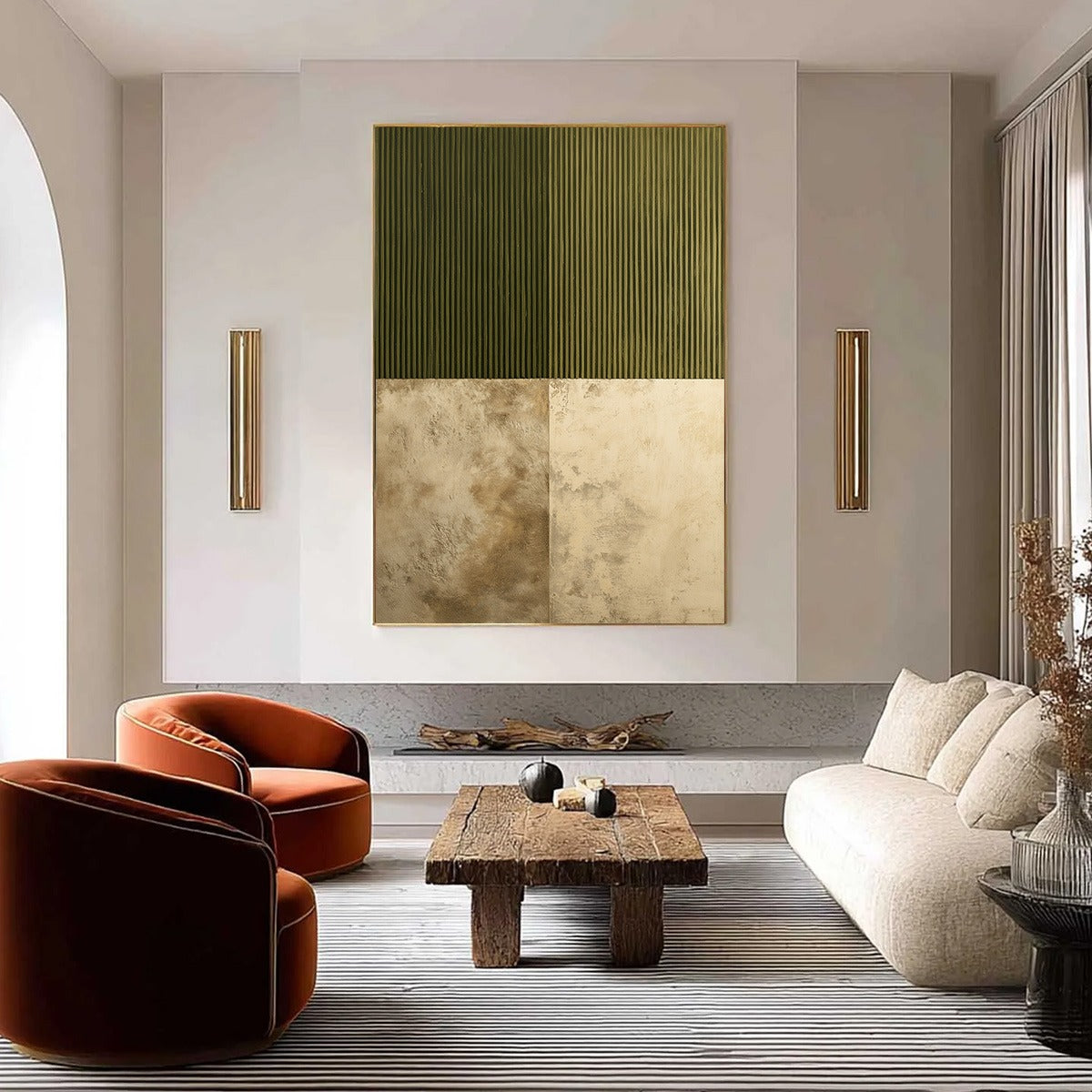 EARTHEN RHYTHM: Textured Minimalist Abstract Painting in Green and Beige