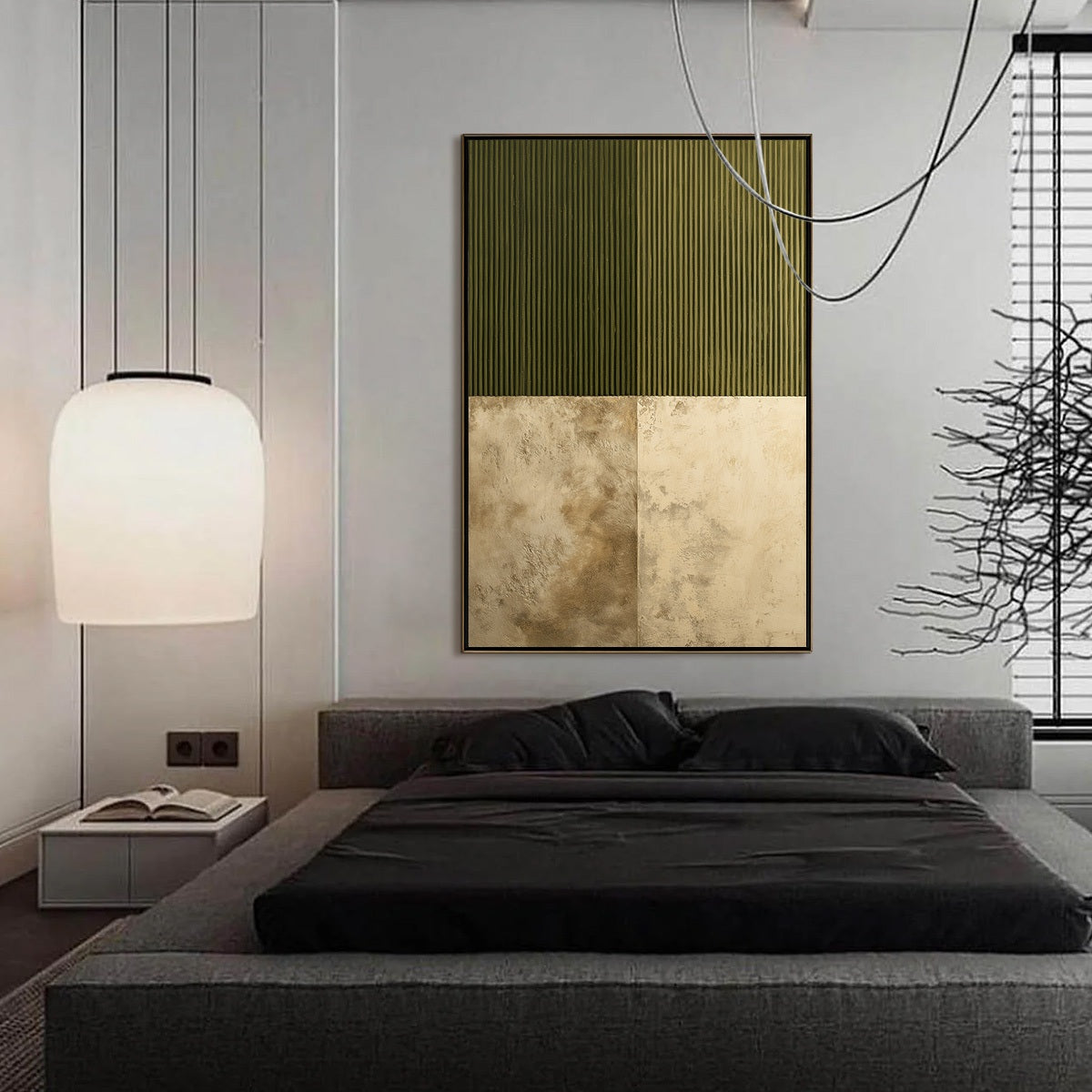 EARTHEN RHYTHM: Textured Minimalist Abstract Painting in Green and Beige