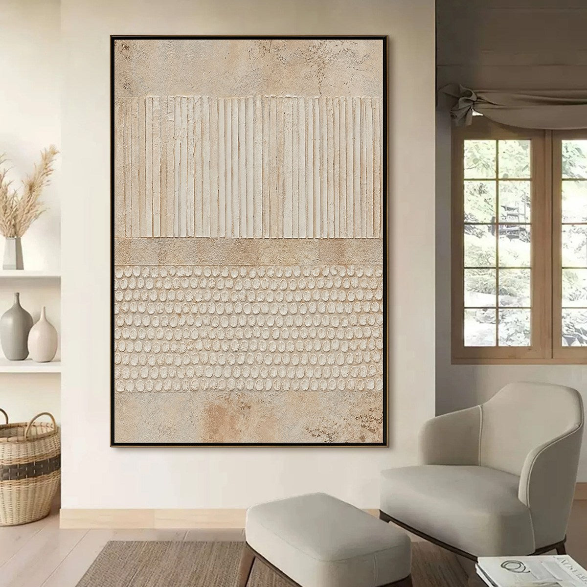 EARTHEN RHYTHM: Vertical Wabi-Sabi Textured Abstract Wall Art
