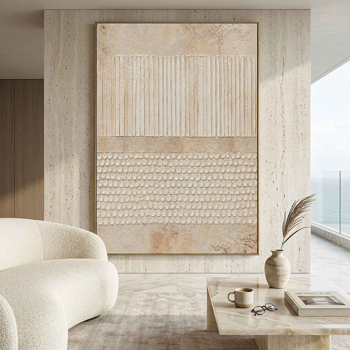 EARTHEN RHYTHM: Vertical Wabi-Sabi Textured Abstract Wall Art