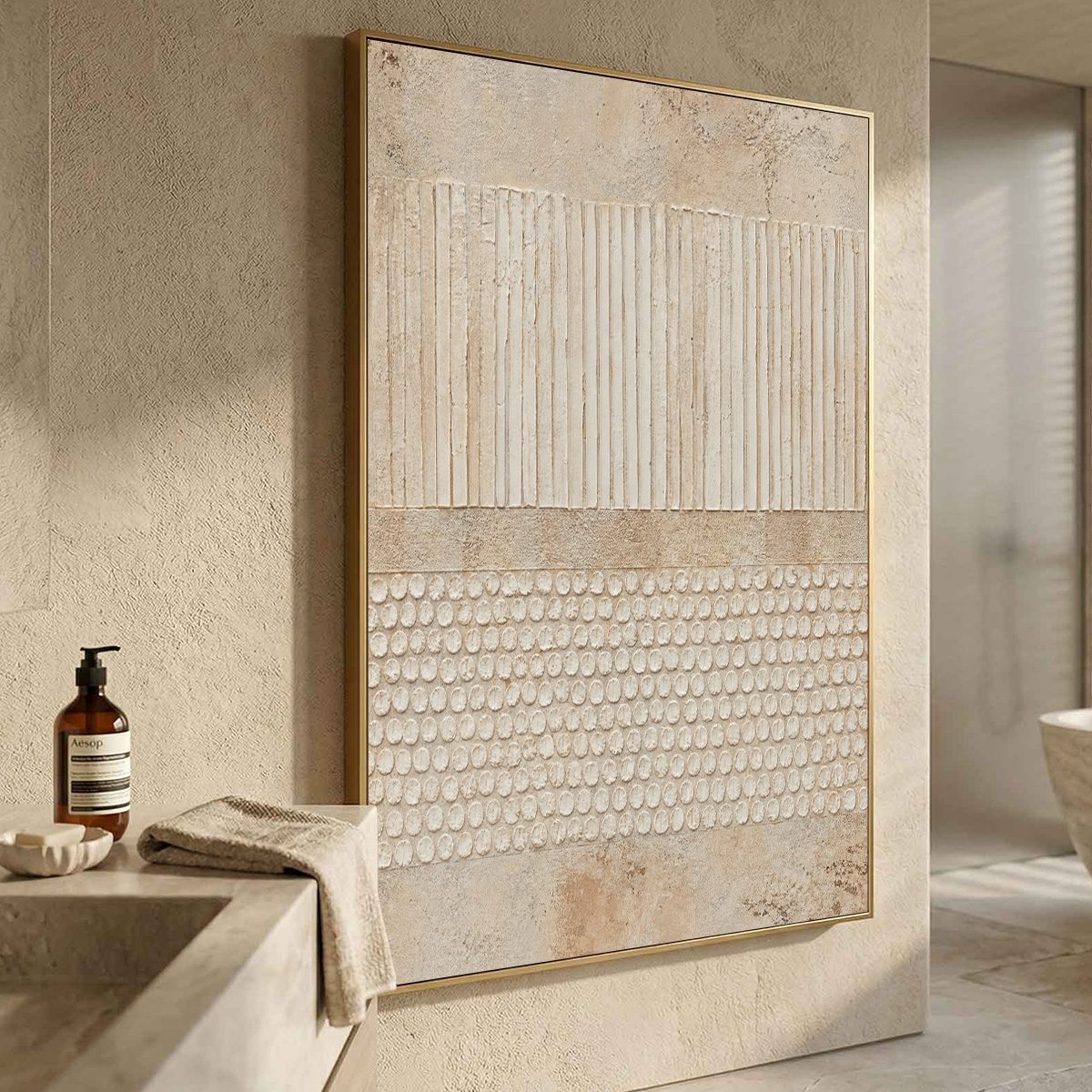 EARTHEN RHYTHM: Vertical Wabi-Sabi Textured Abstract Wall Art