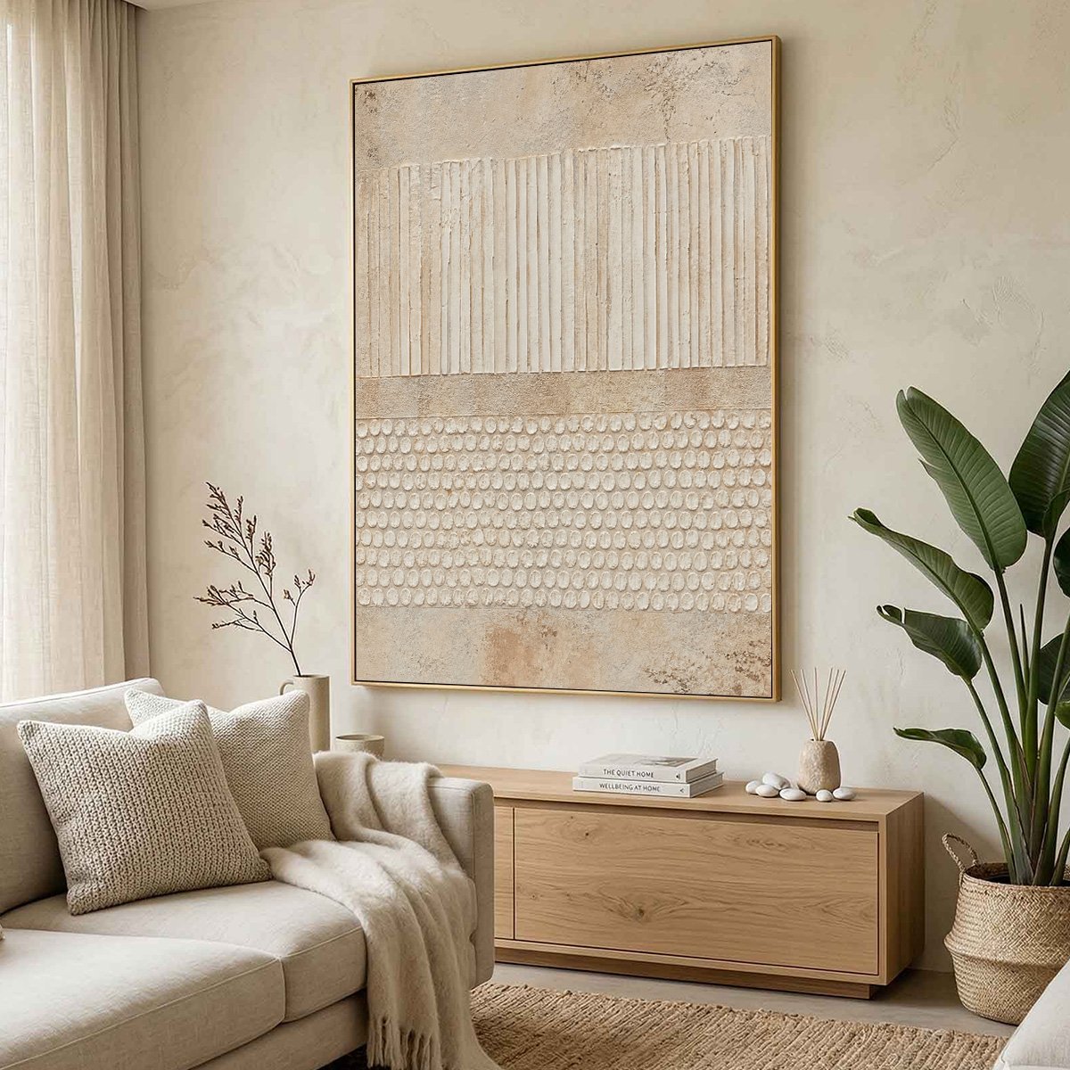EARTHEN RHYTHM: Vertical Wabi-Sabi Textured Abstract Wall Art