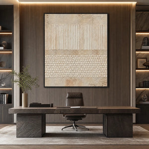 Vertical Wabi-Sabi textured abstract wall art in beige and cream tones