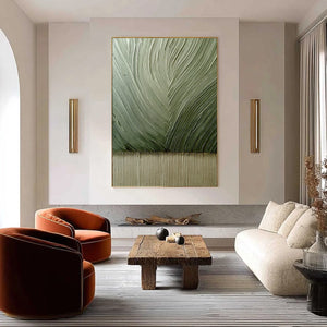 EARTHEN WEAVE: Textured Green and Beige Wabi Sabi Abstract Painting