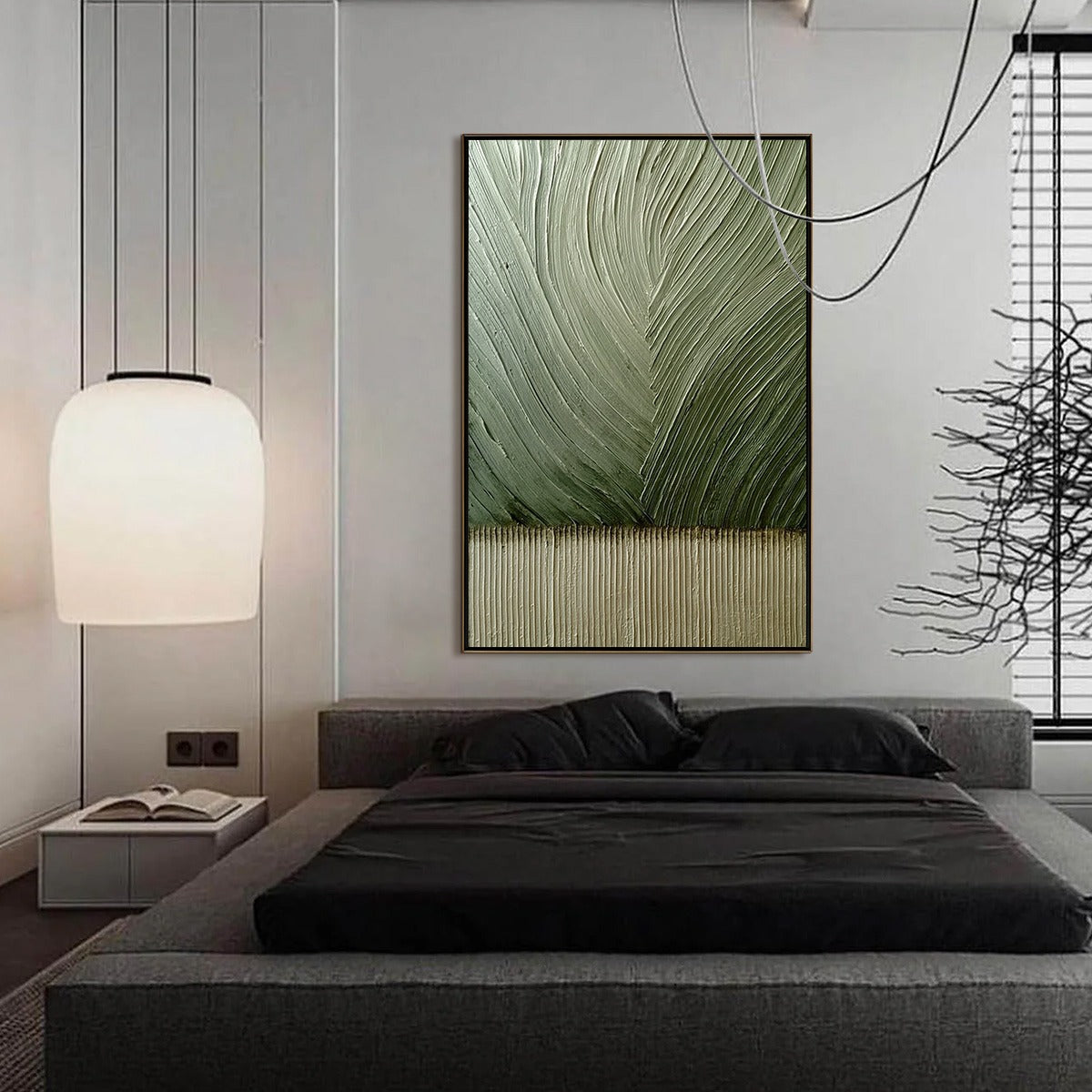 EARTHEN WEAVE: Textured Green and Beige Wabi Sabi Abstract Painting
