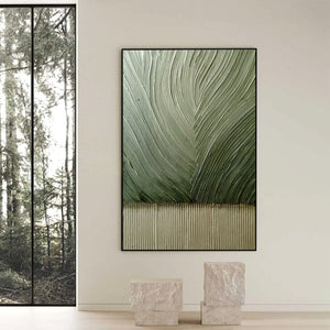 EARTHEN WEAVE: Textured Green and Beige Wabi Sabi Abstract Painting