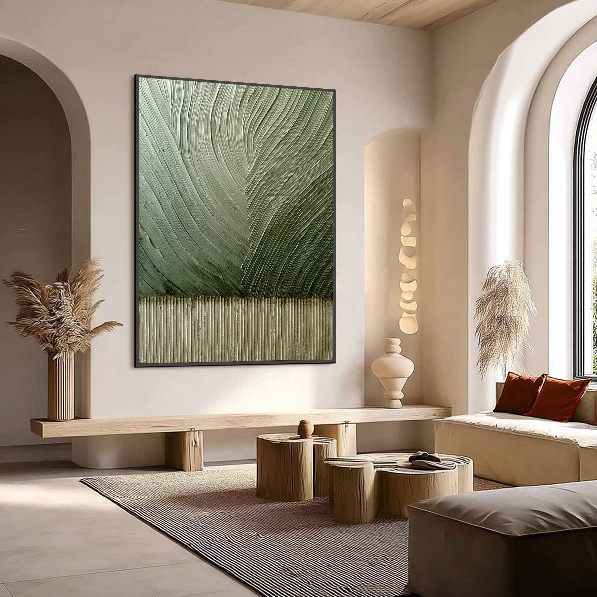 EARTHEN WEAVE: Textured Green and Beige Wabi Sabi Abstract Painting