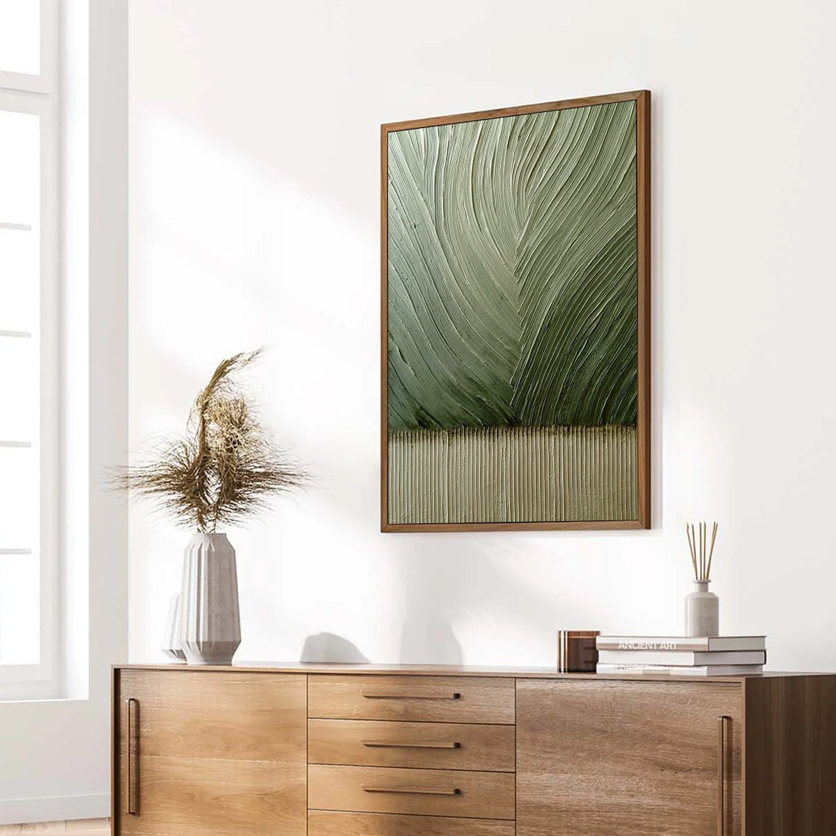 EARTHEN WEAVE: Textured Green and Beige Wabi Sabi Abstract Painting
