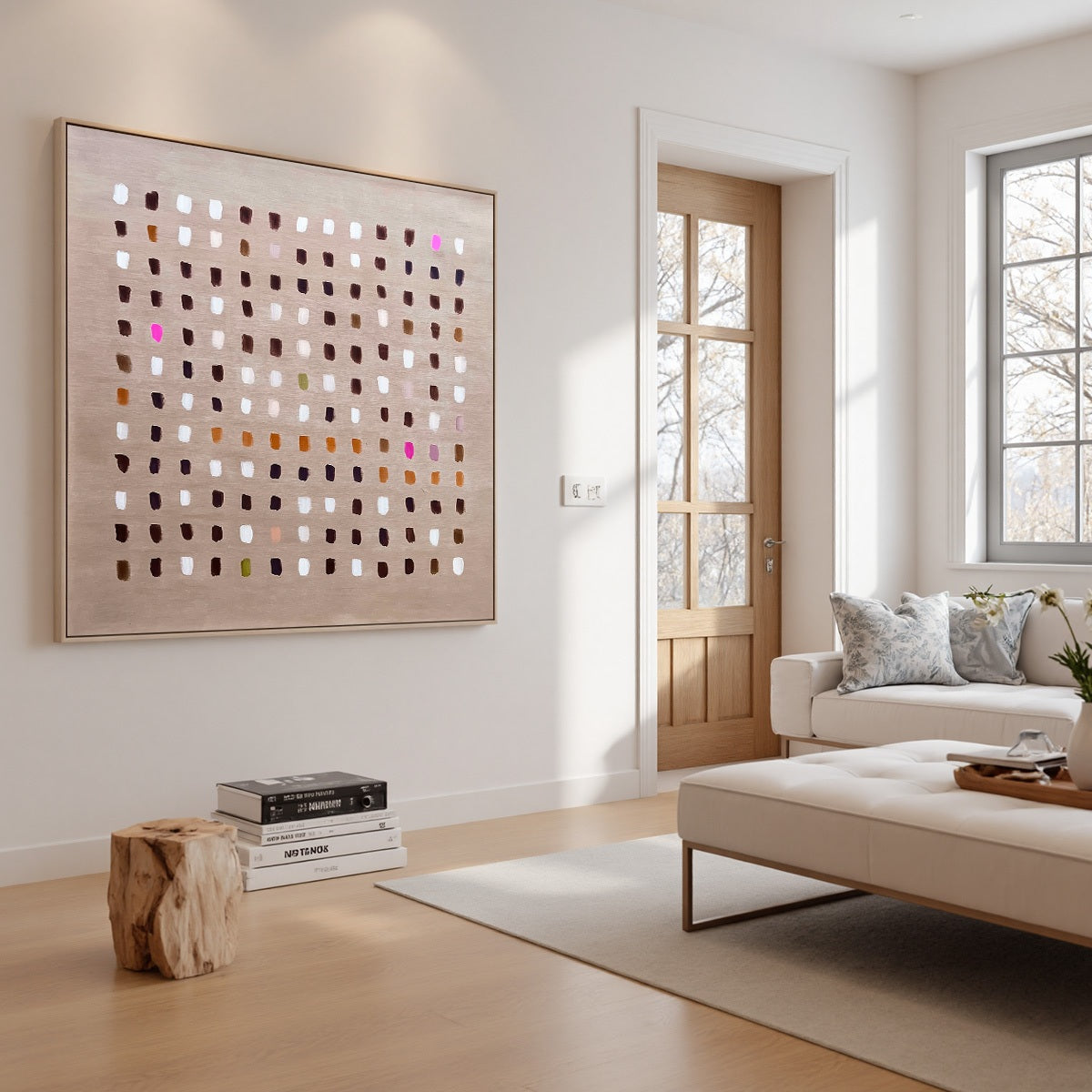 EARTHEN ECHOES Minimalist Abstract Grid Oil Painting