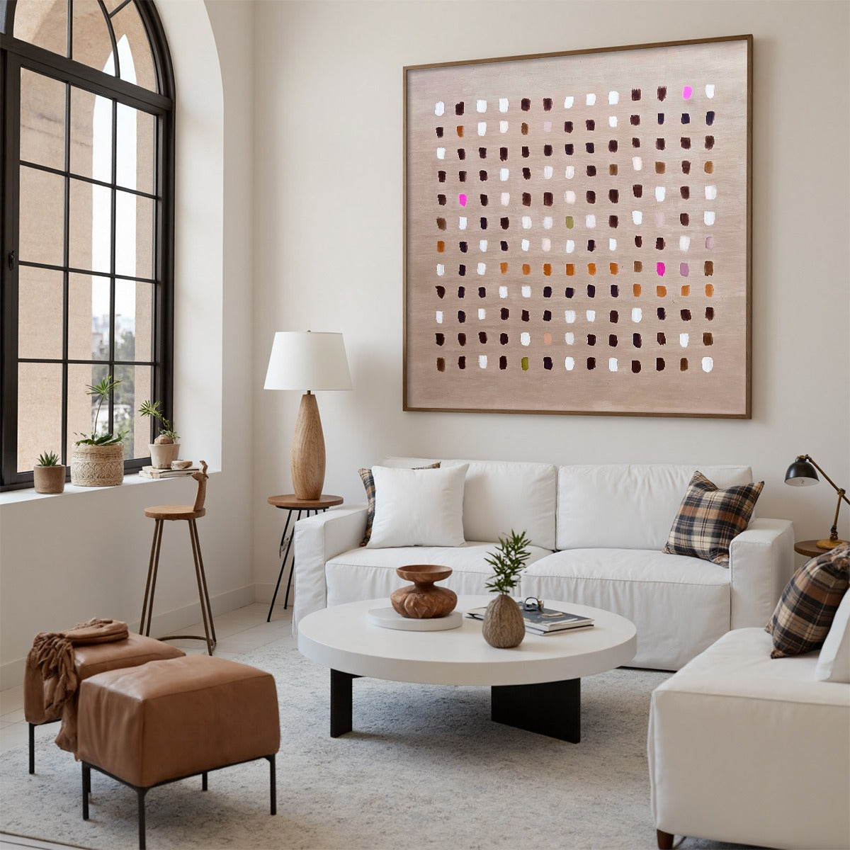 EARTHEN ECHOES Minimalist Abstract Grid Oil Painting