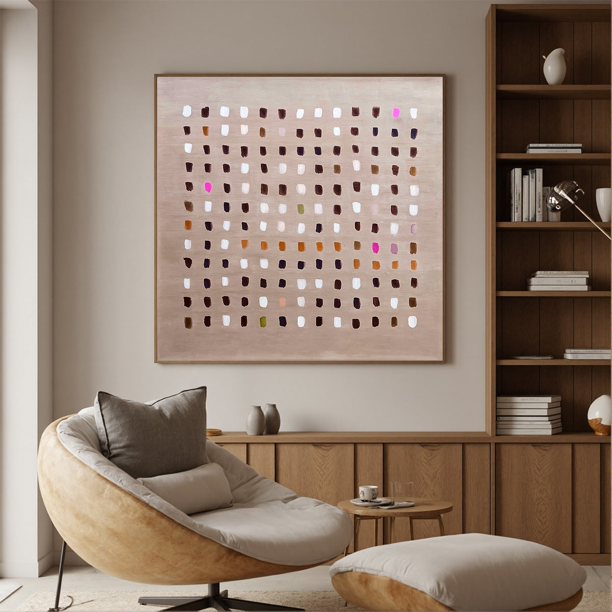EARTHEN ECHOES Minimalist Abstract Grid Oil Painting