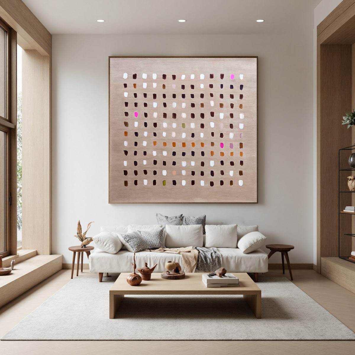 EARTHEN ECHOES Minimalist Abstract Grid Oil Painting