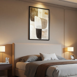 Earthen Forms: Original Minimalist Abstract Oil Painting - Vertical Textured Brown Beige White Wall Art