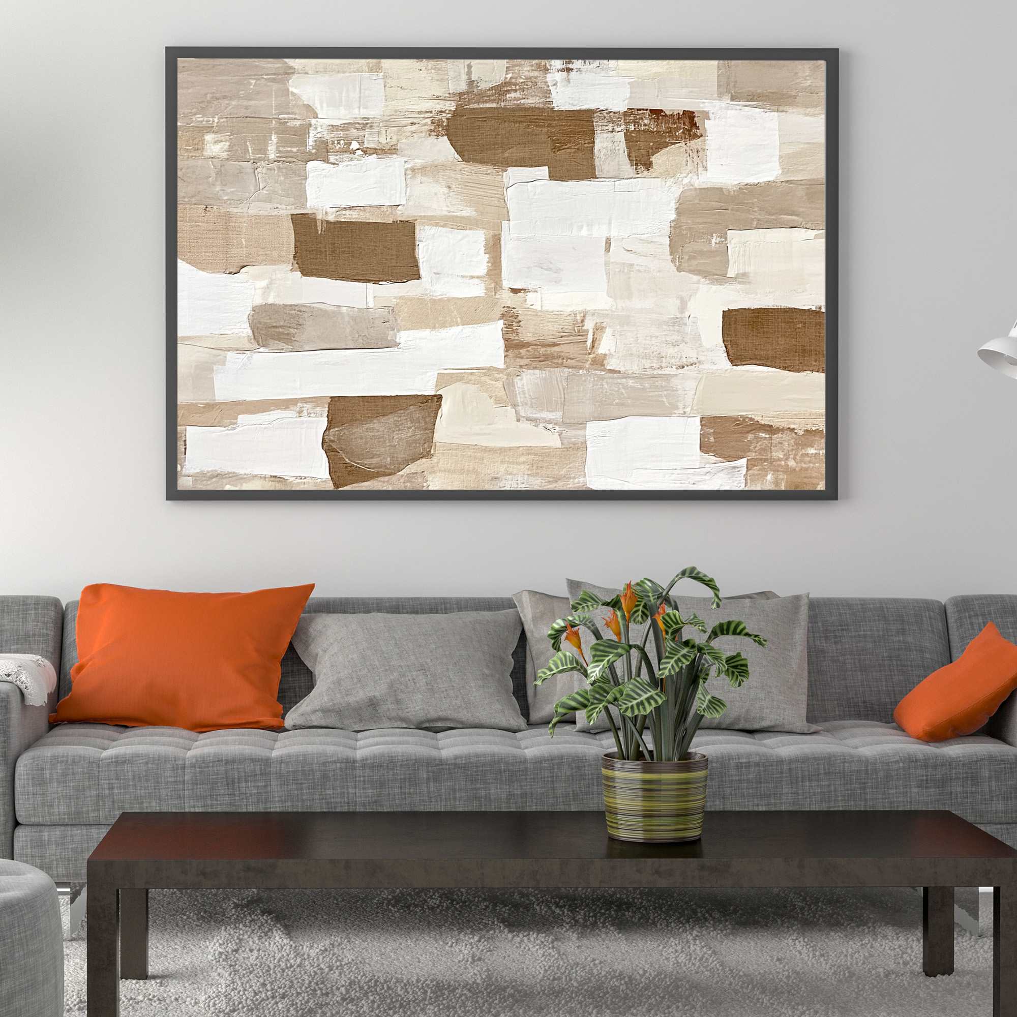 Earthen Layers: Original Textured Abstract Oil Painting - Wabi Sabi Beige Brown White Vertical Wall Art