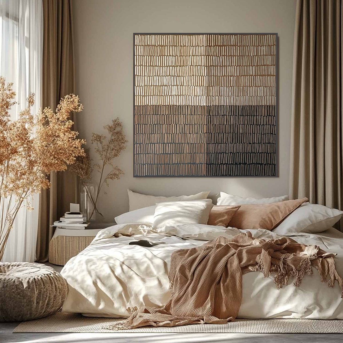 EARTHEN RHYTHM: Minimalist Textured Beige Grid Painting