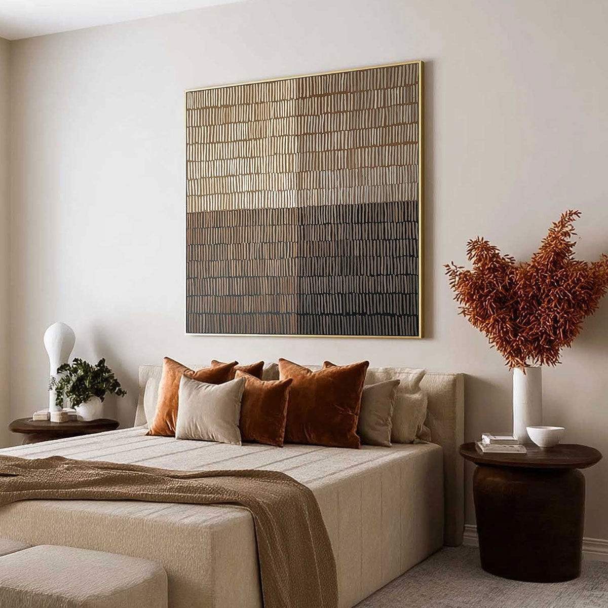 EARTHEN RHYTHM: Minimalist Textured Beige Grid Painting