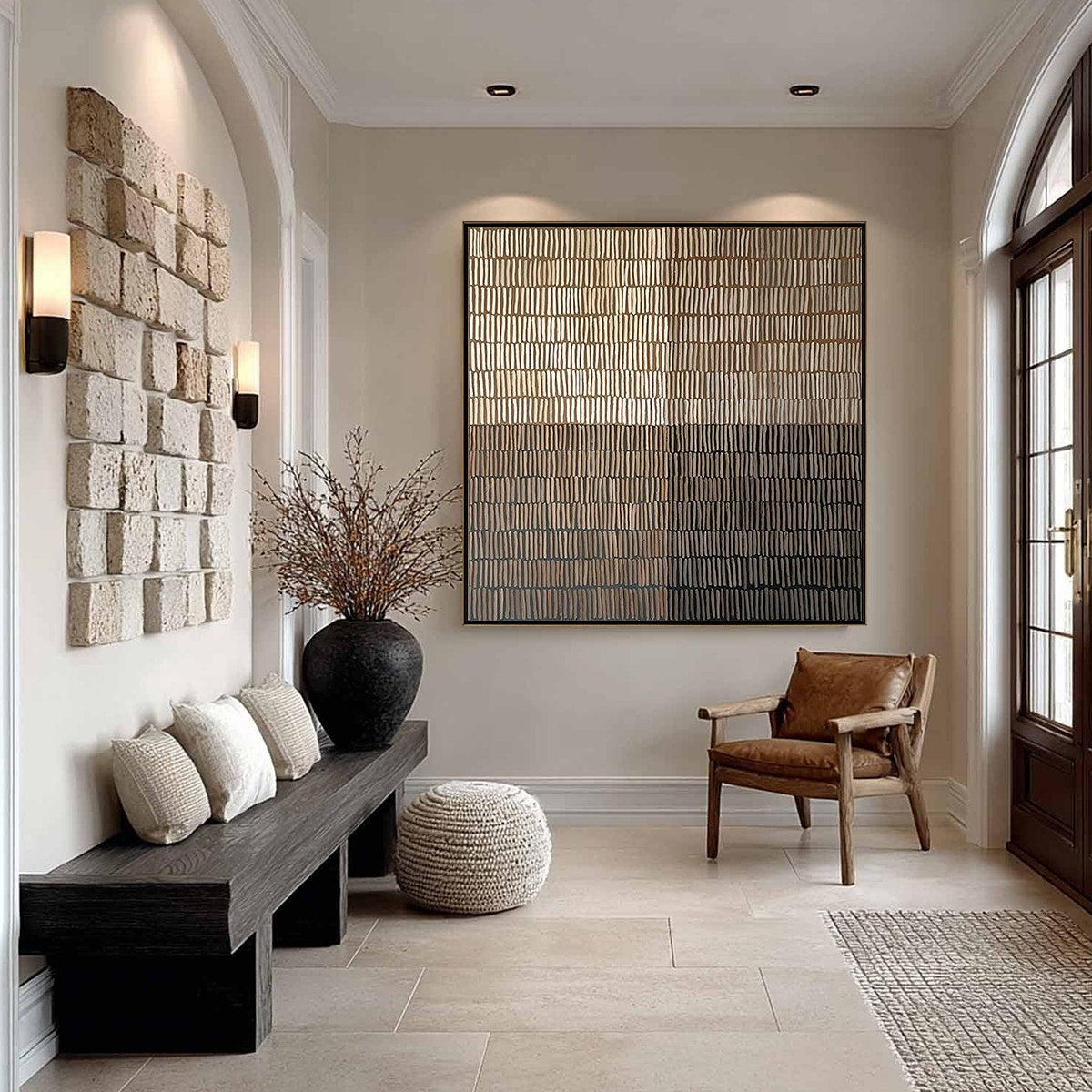 EARTHEN RHYTHM: Minimalist Textured Beige Grid Painting