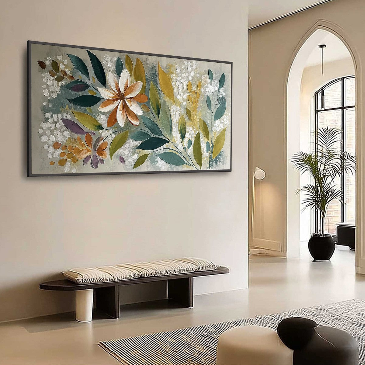 EARTHLY BLOOM: Textured Abstract Floral Impasto Painting