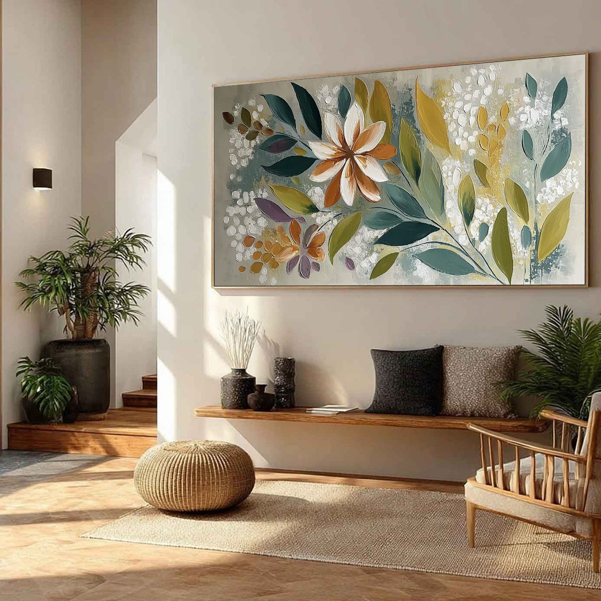 EARTHLY BLOOM: Textured Abstract Floral Impasto Painting