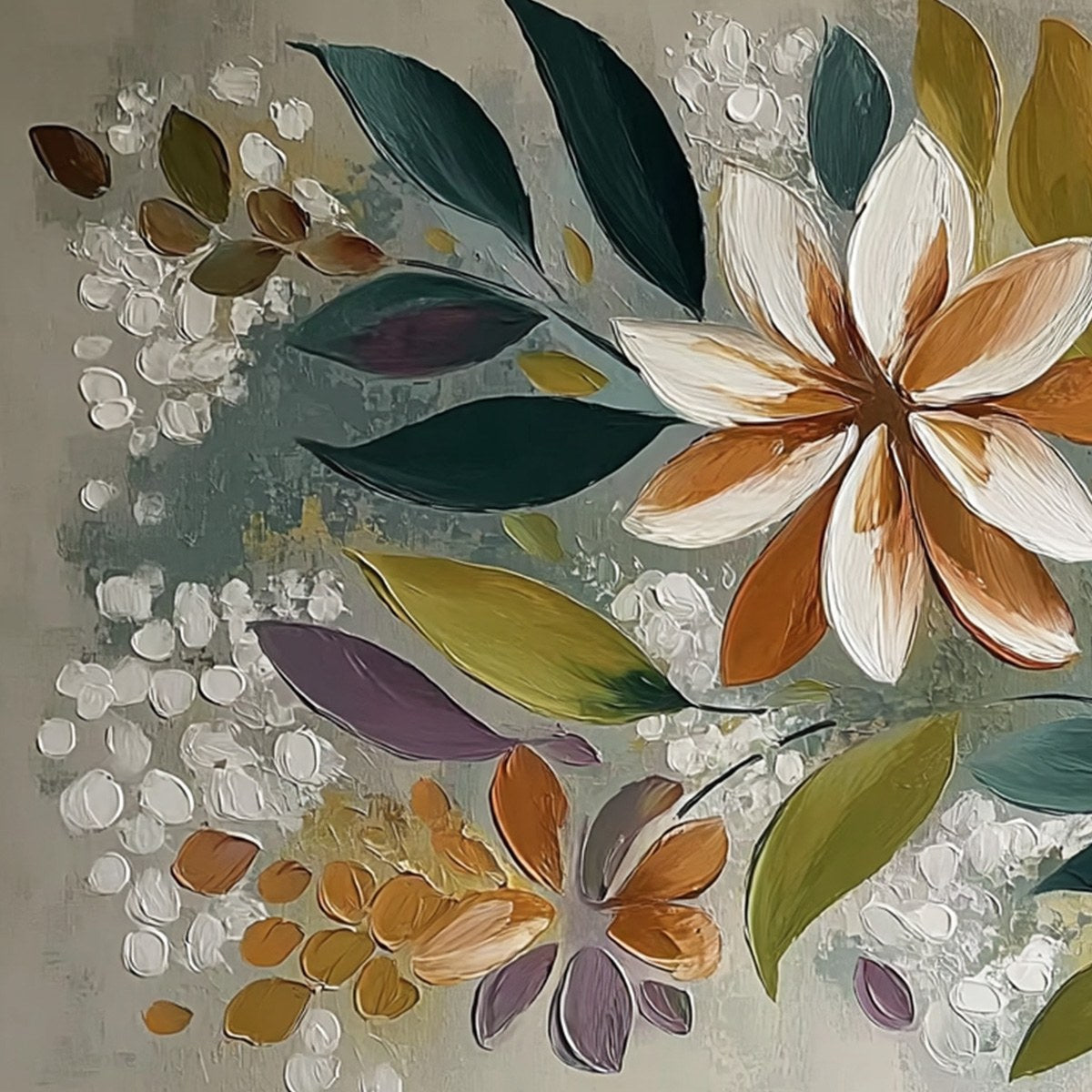 EARTHLY BLOOM: Textured Abstract Floral Impasto Painting